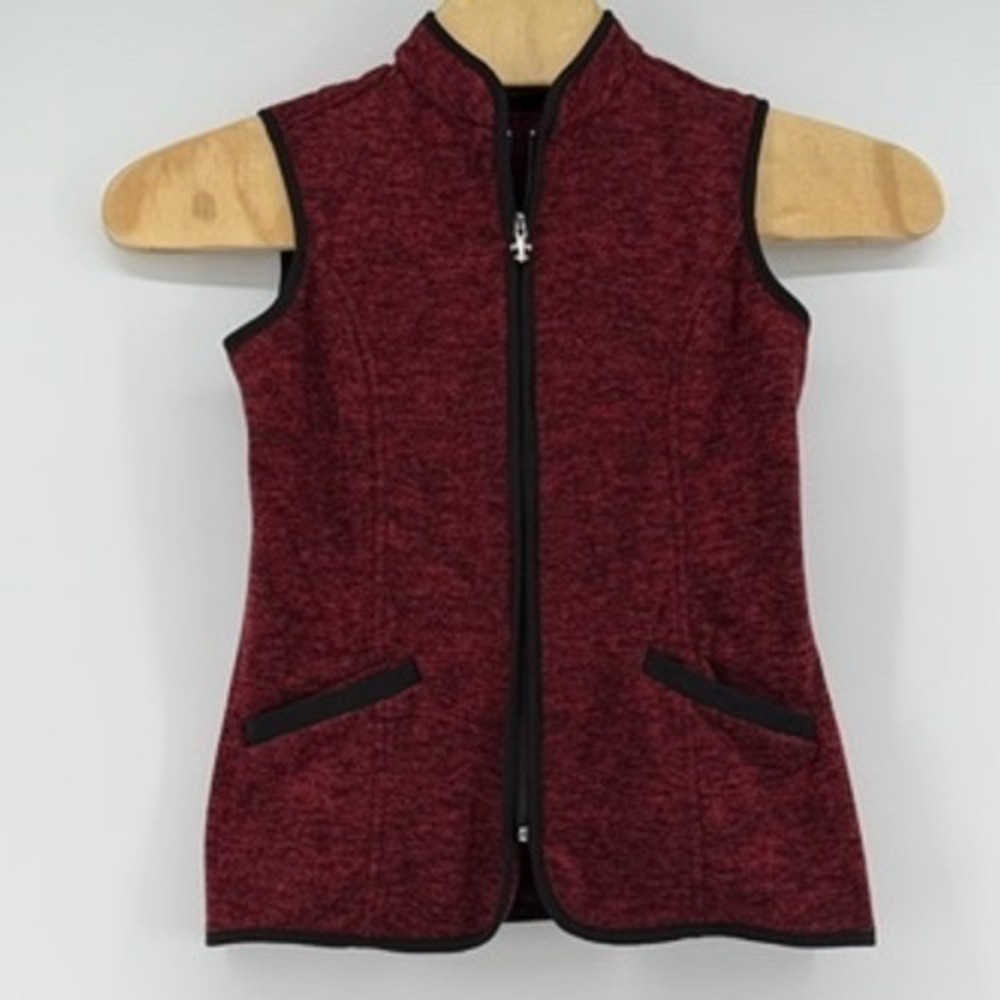 Susan Graver‎ XXS Petite Marled Fleece Vest Sleeveless Burgundy Fleur Zipper